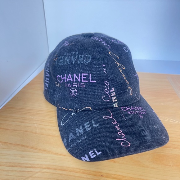 Chanel 22P Black Denim x Pink CC Logo All Over Baseball Cap - Picture 3 of 9